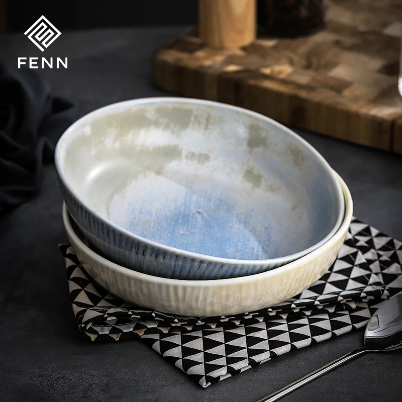 FENN Luxury Ceramic Tableware Vintage Design Yellow Color Glazed Customizable Restaurant Soup Plate Dish Porcelain Deep Plate