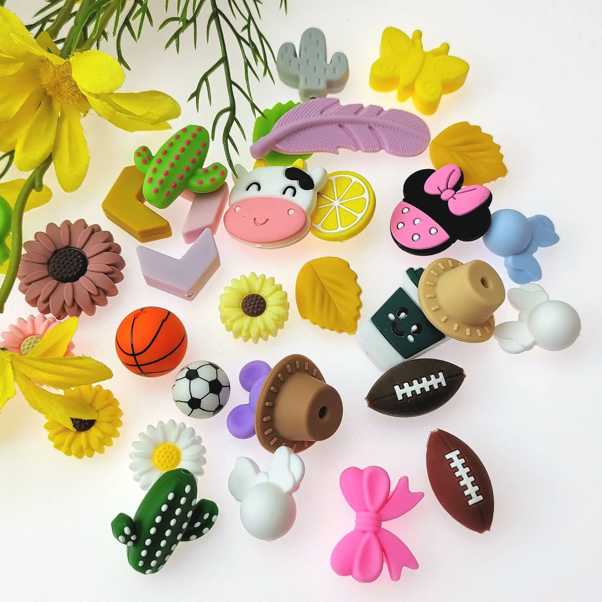Wholesale Food Grade DIY focal Printed sunflower daisy flower beadable beads  Silicone beads For beadable pens From m.