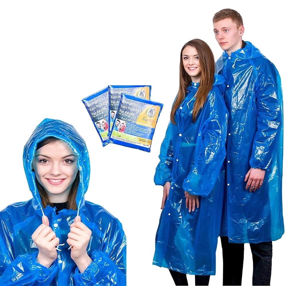 Pack Of 5 Disposable Rain Poncho Thick Emergency Waterproof Poncho for Adult 