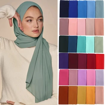 Wholesale Musulmane 86 Colors Plain Color Headscarf Ladies Knitted Veil Chiffon Hijab For Muslim Women
