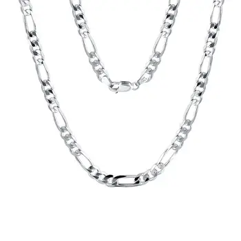 Real Solid Men 5MM Width Chain Hip Hop Jewelry 925 Sterling Silver Diamond-Cut Figaro Chain Necklace
