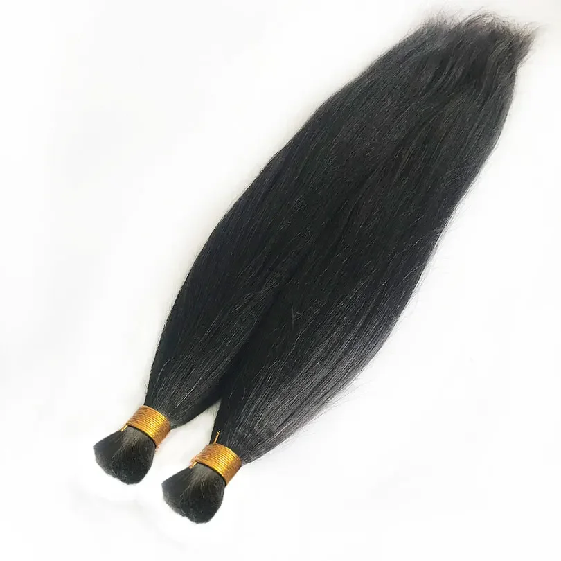 Yaki Straight Hair Bulk Human Hair for Braiding Natural Color Malaysian Remy Extensions_voghion.com
