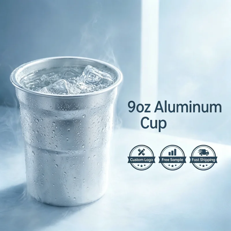 Wholesale Custom Logo 9oz Aluminum Cup with Lid Reusable Lightweight Stackable Metal Beer Mug for Ca