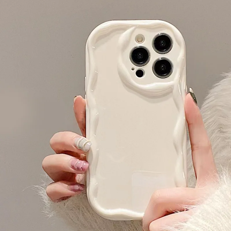 Free Sample Irregular Cream Wave Edge Design Soft Shockproof TPU Mobile Phone Back Cover Case for Oppo A5 A3S AX5 A12E
