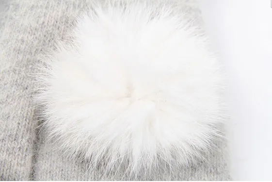 Женские зимние вязаные теплые перчатки из ангорской шерсти с меховым помпоном