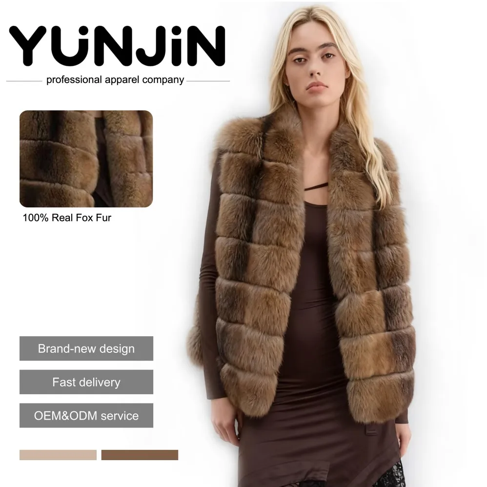 YUNJIN Luxury Women's Winter Vest Sleeveless Natural Fox
