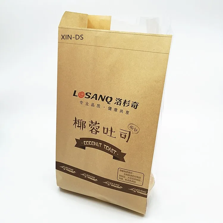 Custom print food packaging kraft paper bag with window for bread