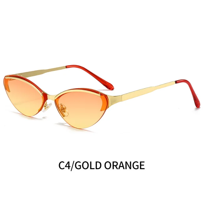 Semi-rimless Cat Eye Sunglasses Women's Fashion Brown Y2K