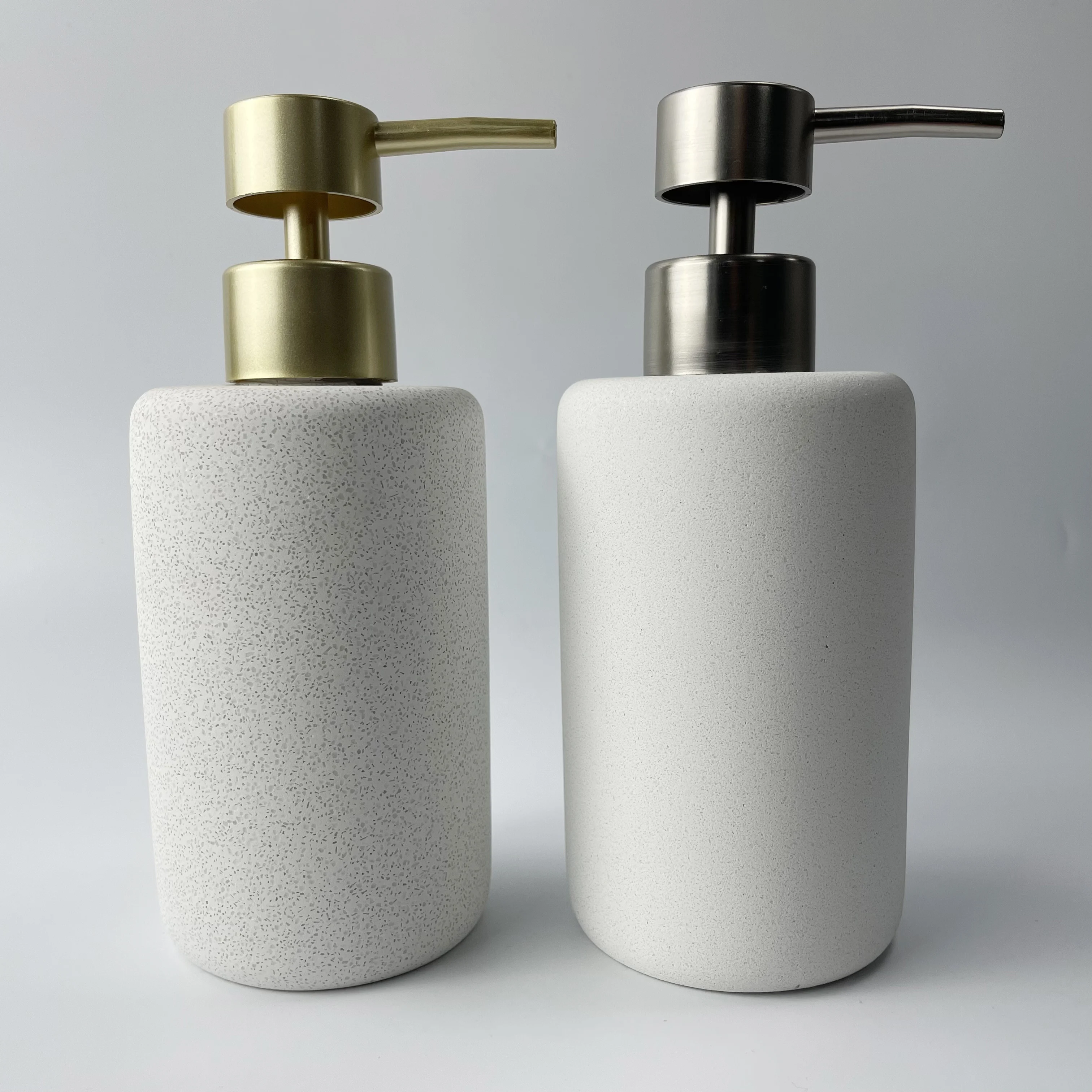 Custom Natural Hotel Concrete Resin Polyresin Soap Dispenser with Pump Type Bath Set Wholesale Bathroom Dispenser Sets