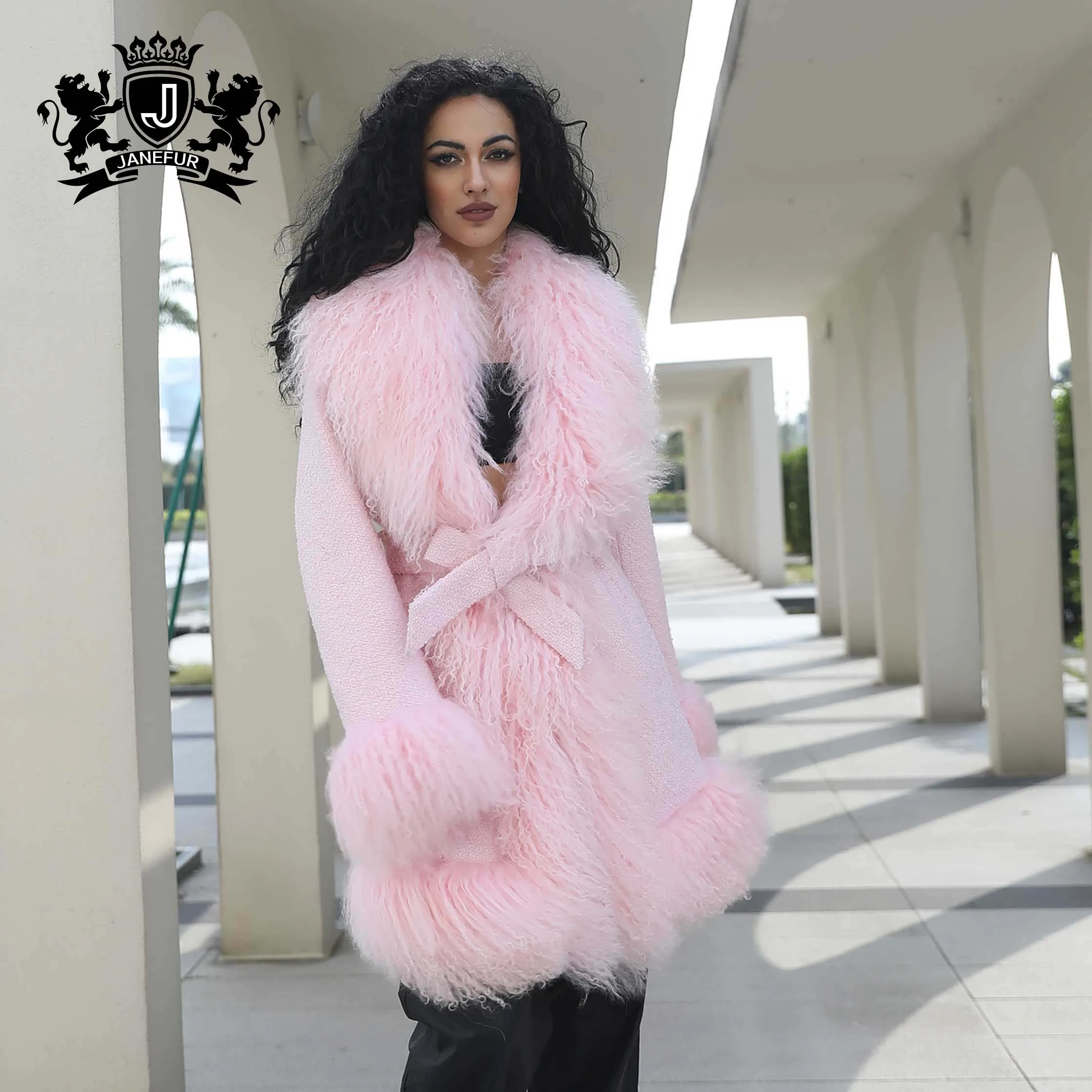 希少 EMBA JAPAN 80s 高級毛皮 ファーコート ラム 子羊 Janefur Trendy Mongolian Lamb Fur Jacket - High Quality Pink