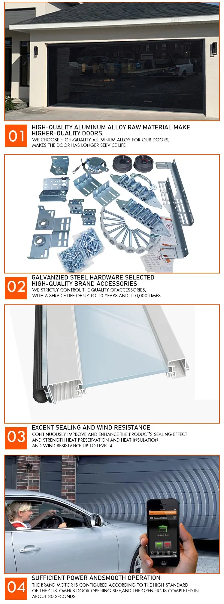 Modern 9x7 Full View Residential Door Aluminum 16x8 Usa Standard Frosted Tempered Glass Garage Doors