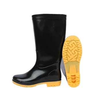 Lots of Wholesale High Tube Industrial Durable Black Custom Rain Boots for Men Best-selling PVC rain boots in Indonesia