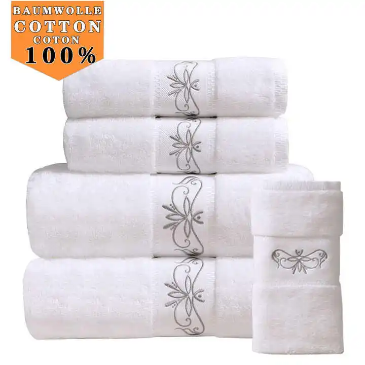 Wholesale Home Embroidery Customized White Pure Cotton Hotel Bath Towel