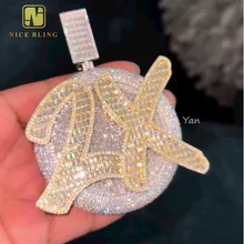 Baguette Solid Back Hip Hop Rapper Jewelry Charm Custom Made Iced Out Diamond S925 Full VVS Moissanite Letter Pendant Necklace