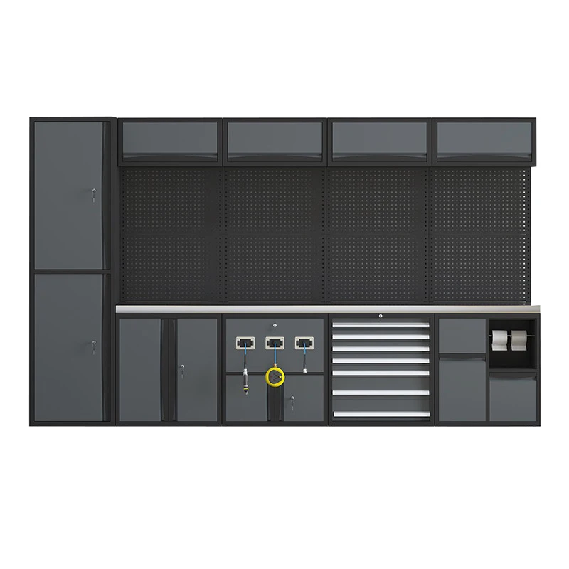Industrial Steel Tool Cabinet with Modular Storage and Lockable Drawers