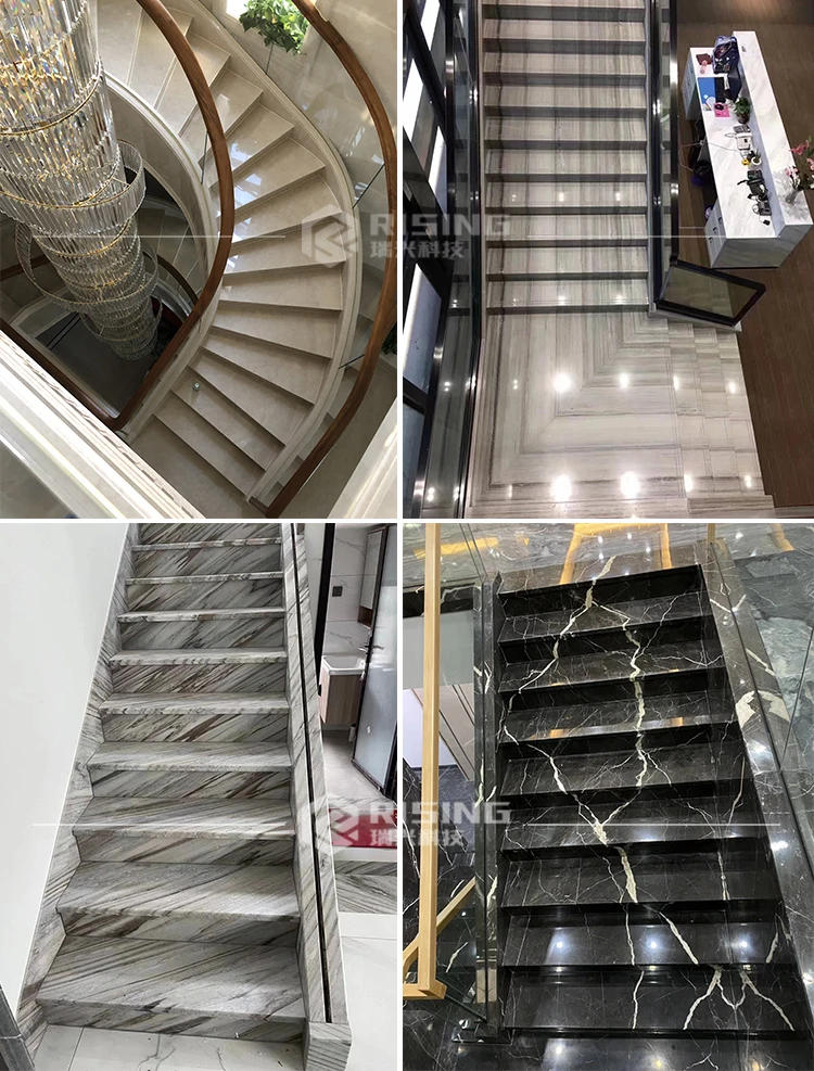 Customized Interior Natural Marble Stone Curved Straight Stairs Stairs ...