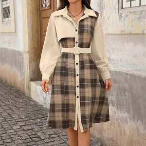 2025 New Autumn and Winter Women's Clothing, Leisure Office Checkered Retro Style Dress, Daily Commute Women's Dress