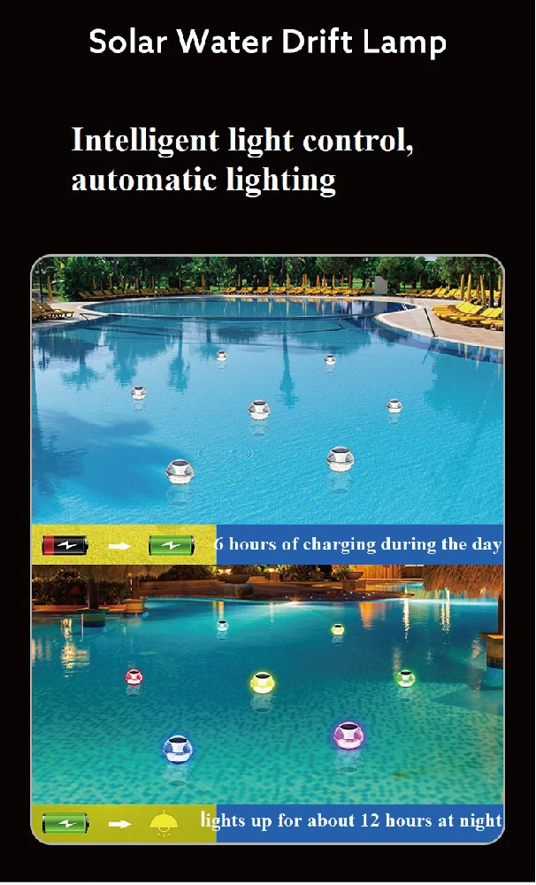 IP68 waterproof solar rechargeable mini led rgb swimming floating wireless pool ball lights water drift landscape pond light details