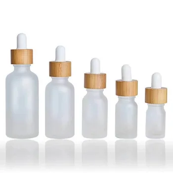 Frosted Glass Dropper Bottle Bamboo Collar Pipette 50ml 1.7oz Empty Bamboo Glass Cosmetic Hair Essential Oil Dropper Bottle