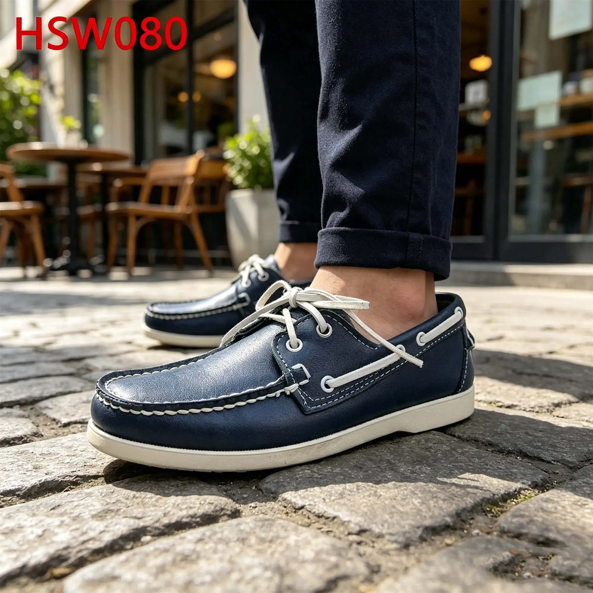 ZYF,Island Vacation Full Grain Leather Washed Blue Hua Singh Boat Shoes Lace up Style Blister-free Moccasin Shoes HSW080