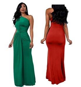 High Quality One Shoulder Unique Design Evening Long Party Dress for Ladies