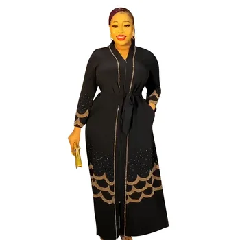 CCY Factory African Abaya Glitter Rhinestone with Zipper Dubai Women Islamic Long Sleeve Muslim Dress Abaya