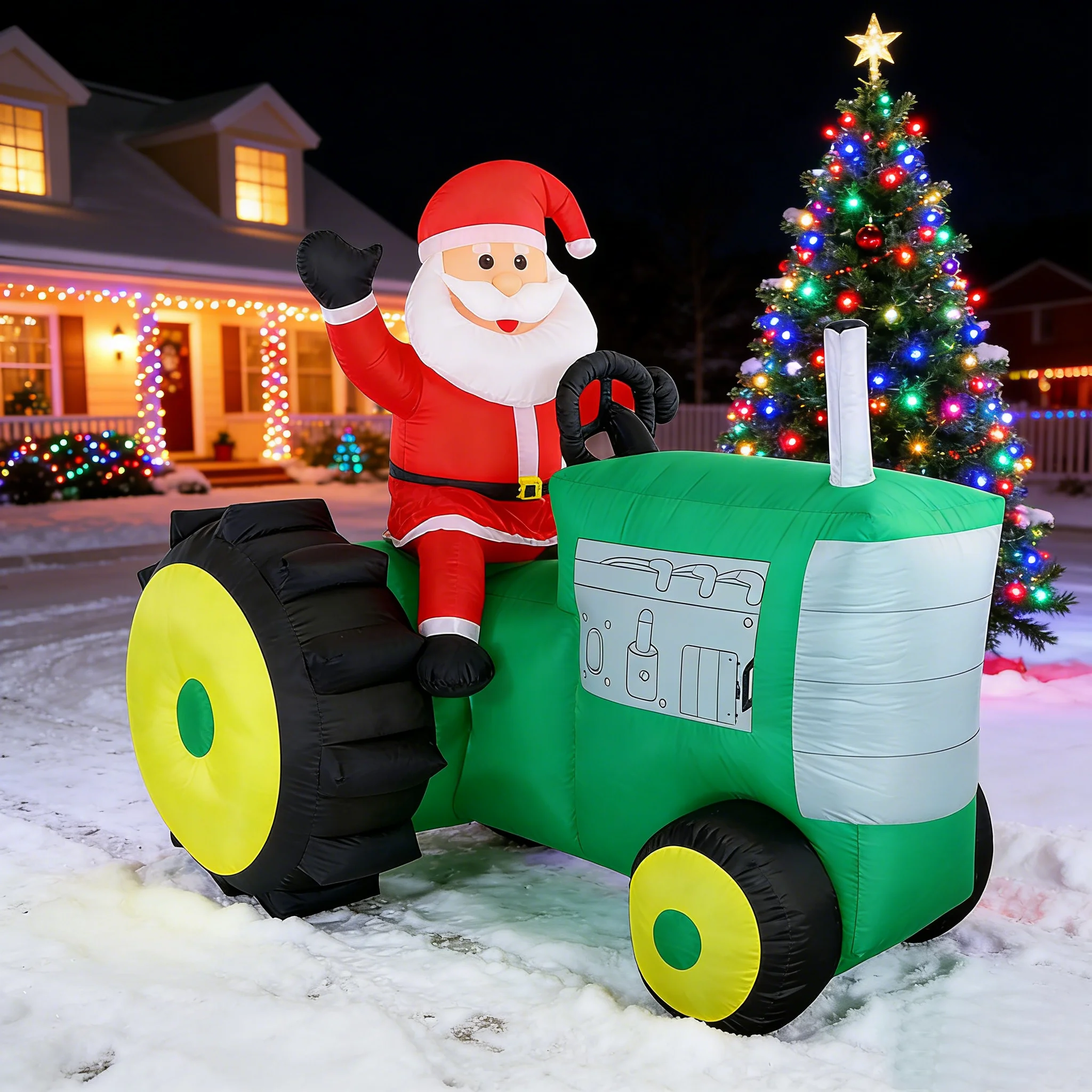 Christmas Inflatable Santa on Farming Tractor for Yard Decoration