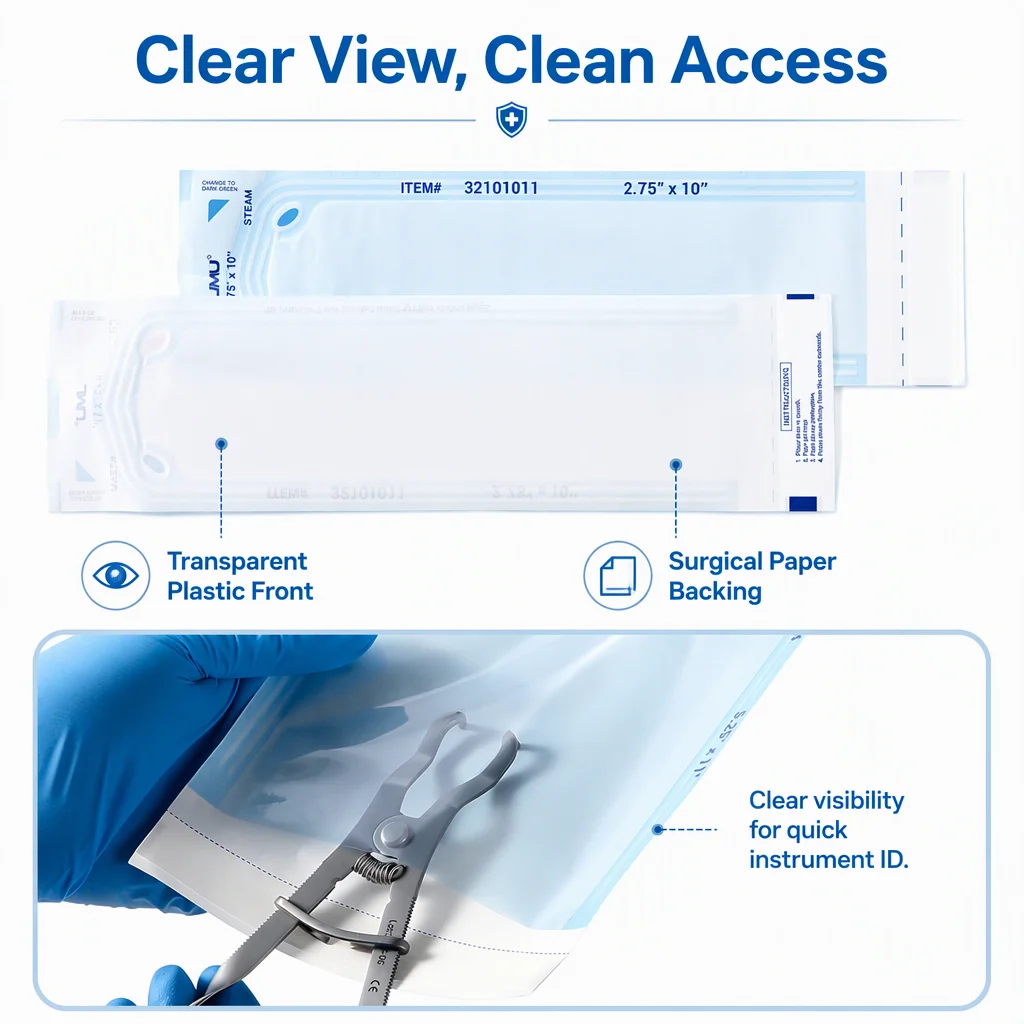 Medical Consumable Self Seal Autoclave Sterilization Pouch Flat Reel Heat Sealer Operation ISO 13485 Certified Tyvek Material