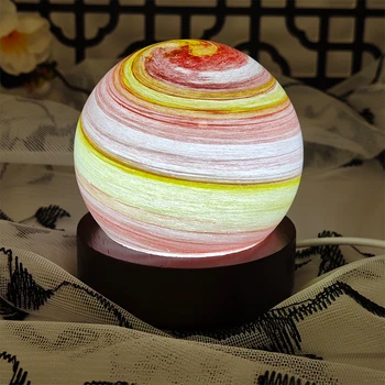 China Wholesale 3D Small Night Lamp Crystal Planet with Wooden Base and Moon Plug-in Three Colors for Twelve Months