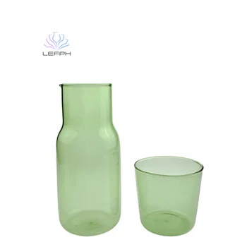 Handblown Household Glass Juice Water Pitcher Cold Water Bottle Bedside Water Carafe Set with Tumbler Glass Set