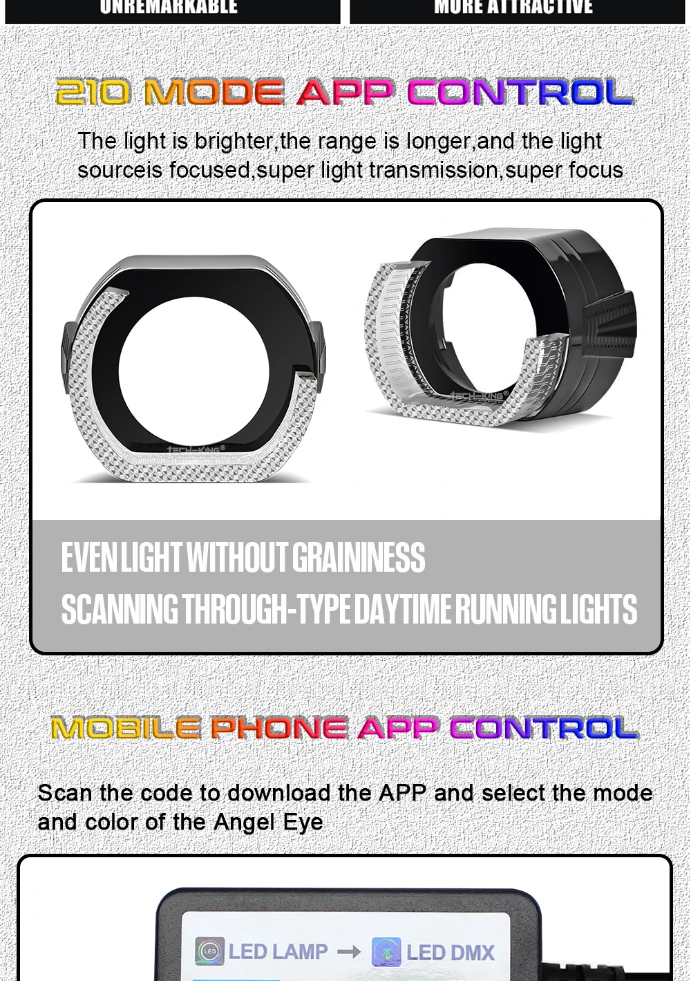 TECH-KING Hot Sale 5D LED 2.5/3.0inch Angel Eyes RGB App Control Decorative Auto Accessory with Angel Eye Daytime Running Lights