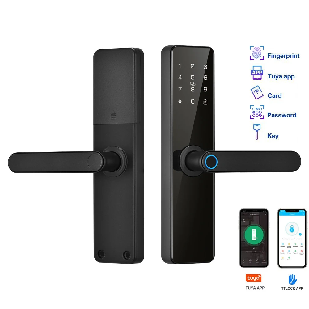 Low Price Apartment Room Handle Front Door Lock Ttlock Tuya App Biometric Code Fingerprint Smart Door Lock for Home Security