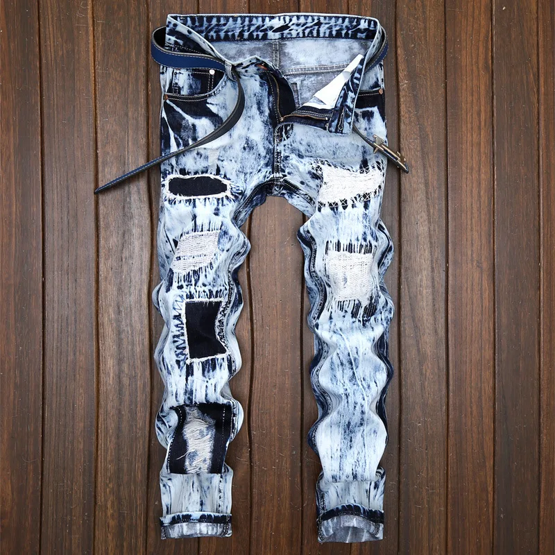 2021 Fall Shredded Patch Jeans Stretchy 