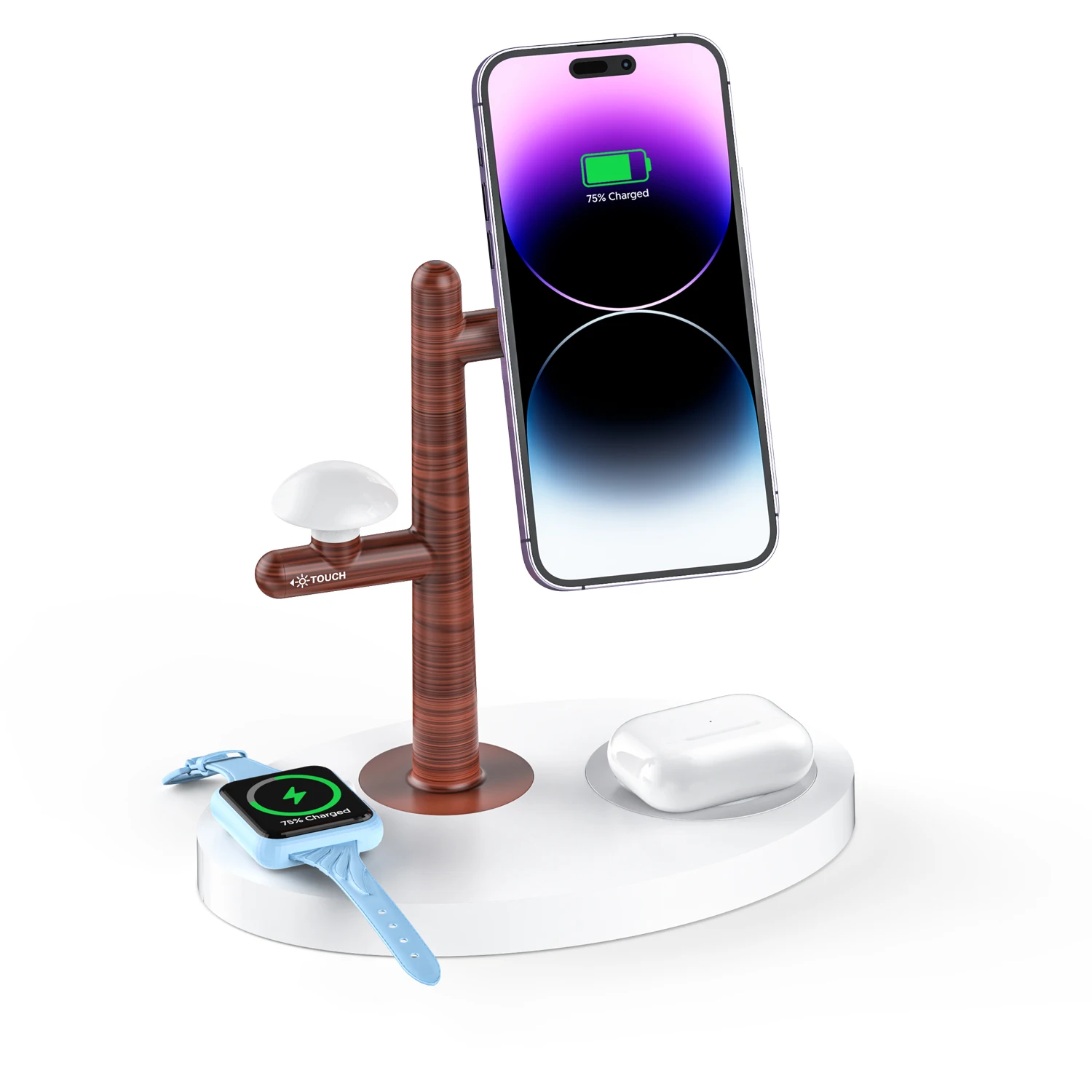 Corporate Gift Set Tech Strong Magnetic Adsorption 4 In1 Wireless Charger With Light 15W Fast Charging for Phone Adjustable Wood