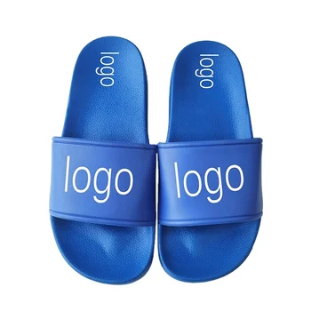 Custom 3D Rubber Printing Logo Pattern Unisex Blue Sandals