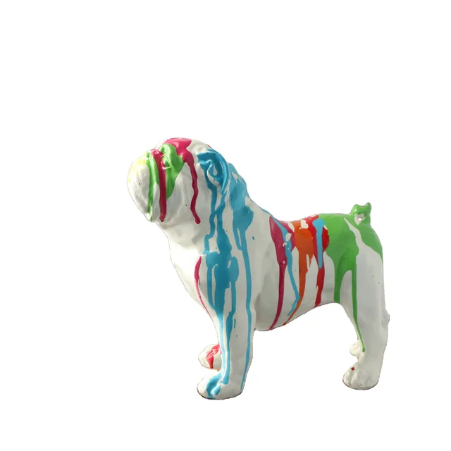 Handmade Colorful Folk Art Resin Dog Statue Resin Creative Animal Figurine Ornament Unique Crafts for Home Decor