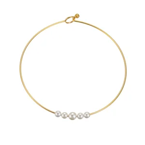 New Fashion 18k Gold Plated Stainless Steel Pearl Choker Round Necklace Butterfly Pendant Necklace for Women