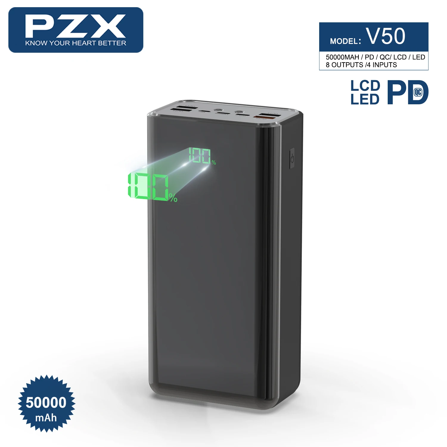 Wholesale Factory Price Large Capacity 50000 MAh Power Bank 8 Outputs 4 Inputs Powerbank 4 USB Output High Capacity Powerbank