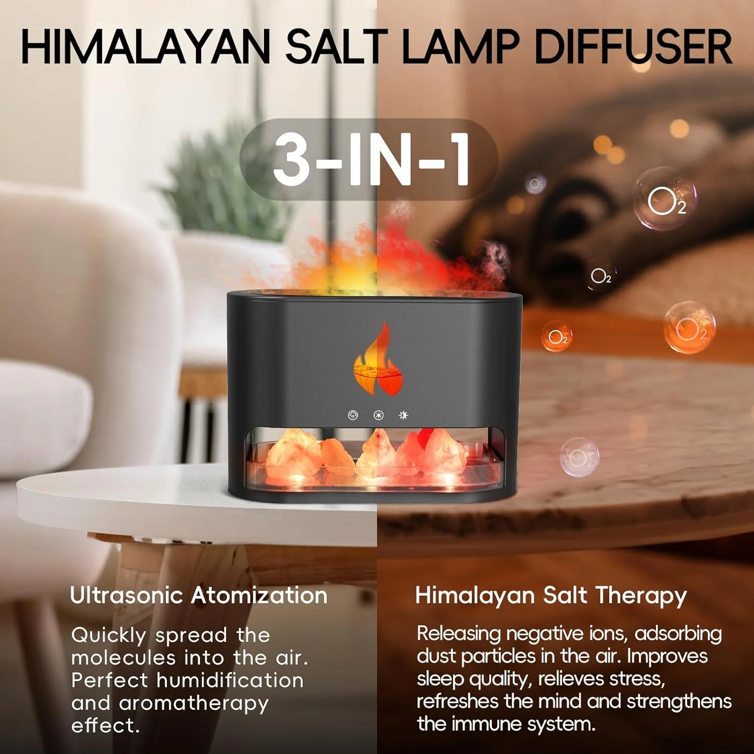 Home 7 Color LED Electric Ultrasonic Aroma Essential Oil Diffuser Flame Air Humidifier With Salt Stone Mist Sprayer 250ml