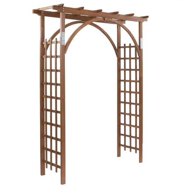 Outvita Gartenbogen Aus Tannenholz – 163x64x217 Cm, Dunkelbraun, Mit Rankgitter Für Kletterpflanzen