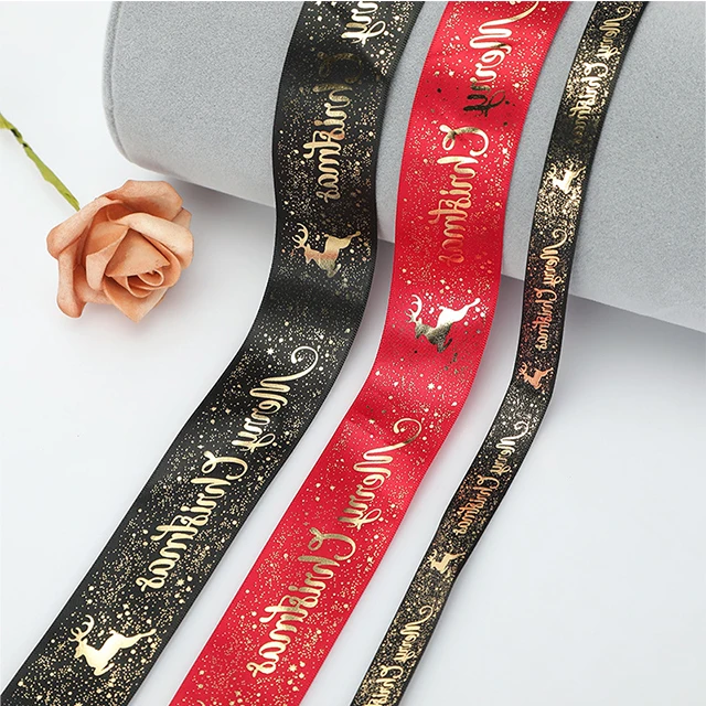 black Grosgrain ribbon foil gold logo stamping happy birthday ribbon gift packaging