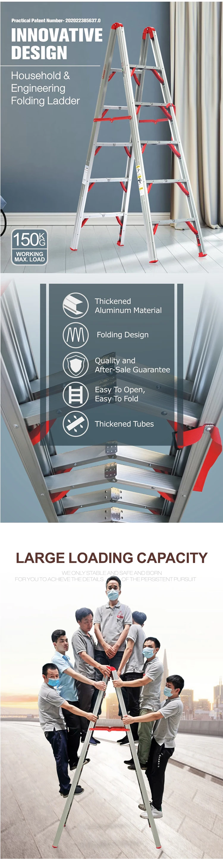 Multi-Purpose Folding Aluminium Ladder - Portable A-Frame Design, 300 ...