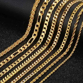 RINNTIN SC Wholesale 925 Silver 18K 14K Chain Necklace Jewelry Hip Hop Colar Cuban Cadena Kolye Gold Plated Chain For Women Men