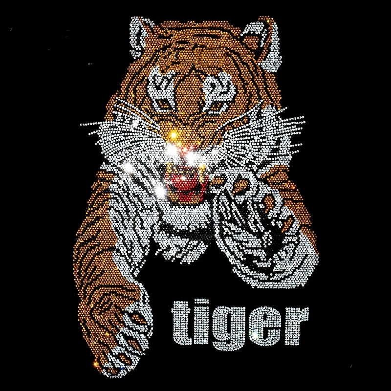 Bold and Powerful Tiger Customer design garment printing hot fix rhinestone heat transfer rhinestone transfer wholesale