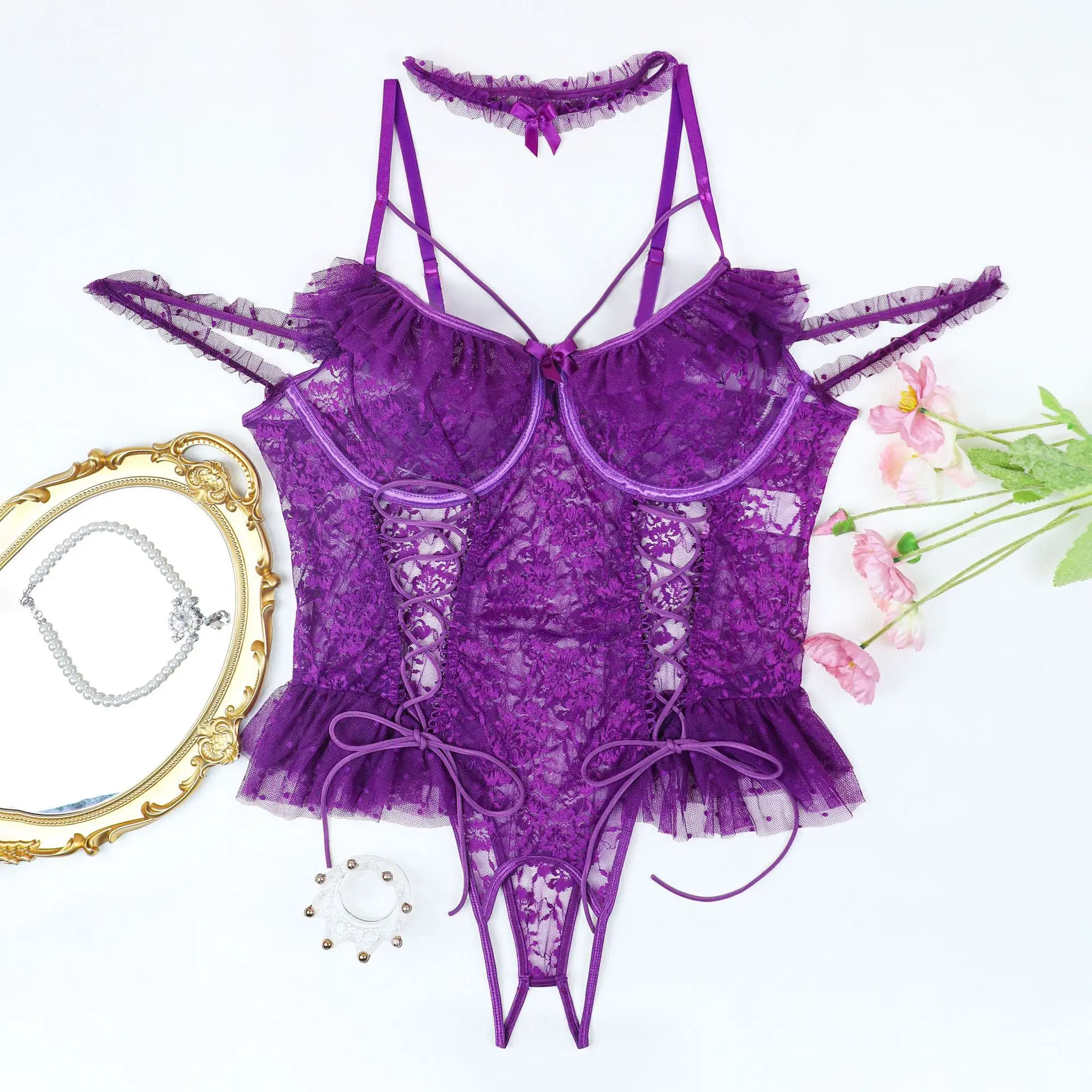 JSMANA See-through Sexy Temptation Plus Size One Piece Bodysuit Fat Woman Passionate 2025 Transparent Hot Young Girl Lingerie