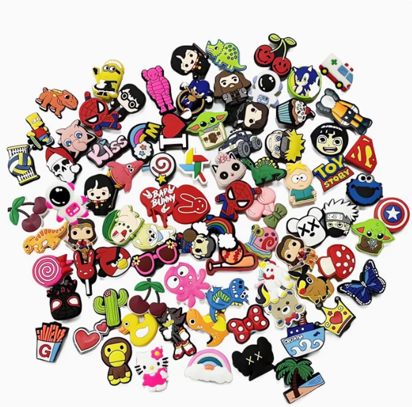 Factory Outlet Random 100pcs Mixed Shoe Decorations PVC Soft Rubber DIY Accessories Cute Kawaii Cartoon Shoe Buckles