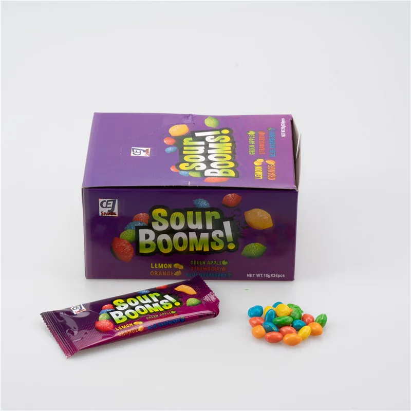 Wholesale BRC Sours Bomb Sweet Sweet Manufacturing Bags Candy Halal Sucreries Bonbon Custom Fruit Flavour Natural Chew Candy