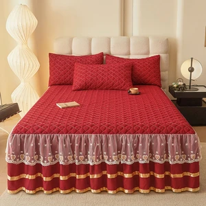 Wholesale Double Layer Bedspread Solid Bed Sheet Bilateral Quilted Mattress Protective Cover Bed Skirts Set