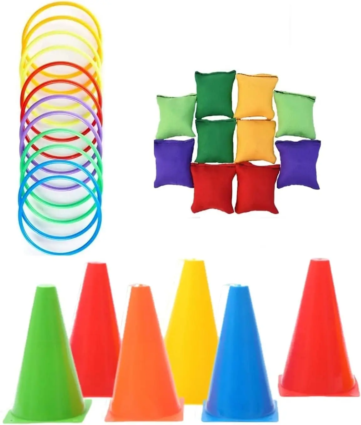 Plastic Cones Ring Toss Combo Set Outdoor Carnival Games for Kids Adults Birthday Party Throwing Backyard Lawn Game (28Pcs)