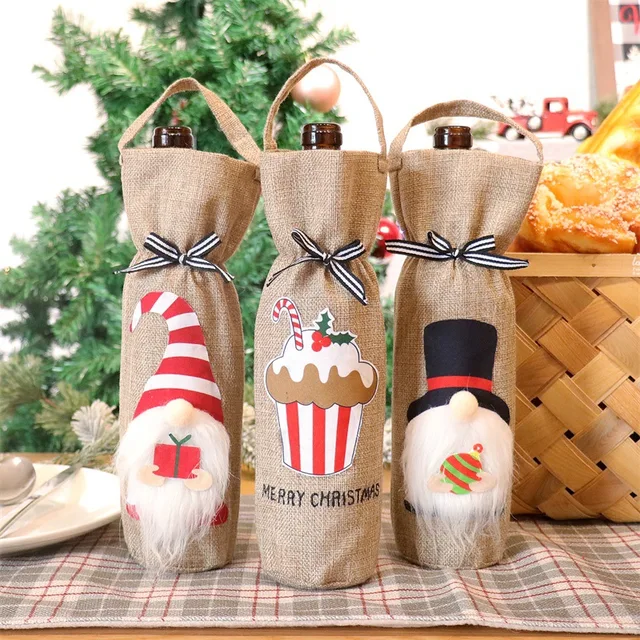 Burlap Material Wine Bag for Home Decor and Christmas Decorations